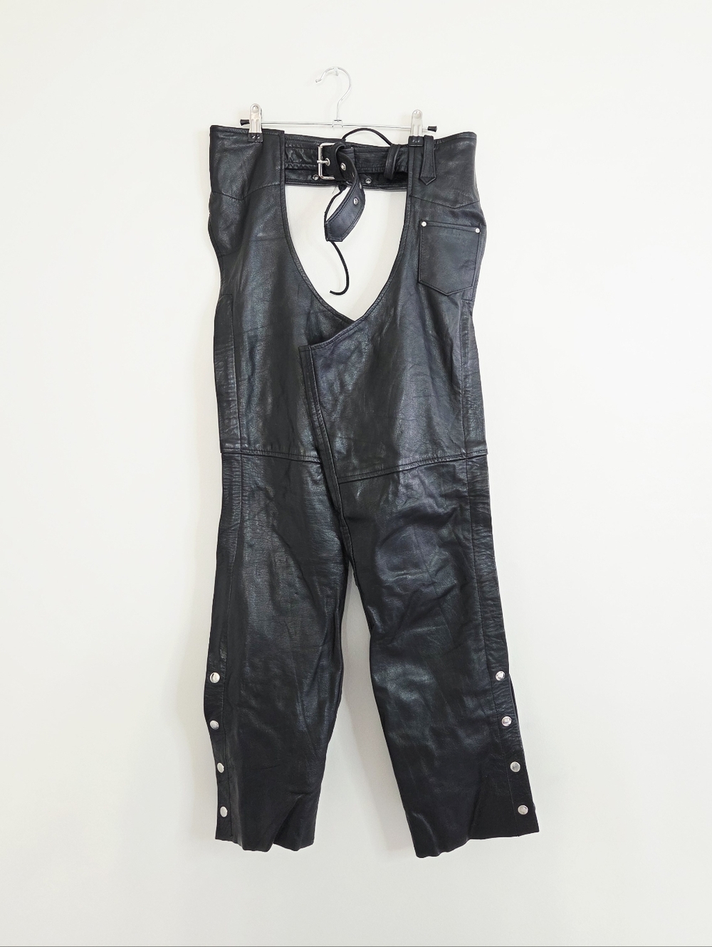Hot Leathers Unisex Size Medium Lace Up Leather Chaps Motorcycle Riding Black